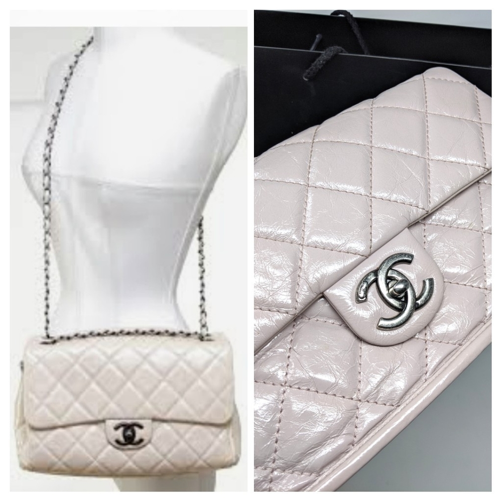 🦄🎉CHANEL Pink Bag Glazed Leather Flap Bag! Super Rare Color! Limited Edition - Picture 16 of 16